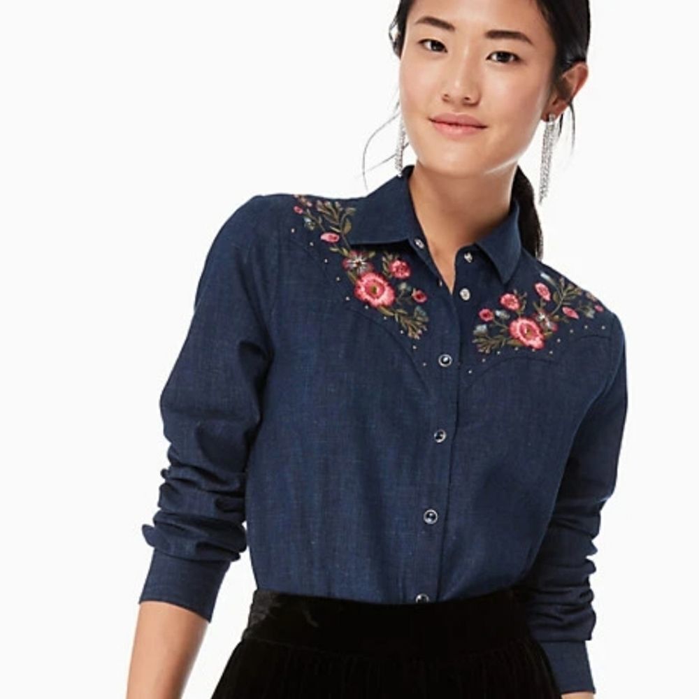 Kate Spade Embroidered Chambray Top